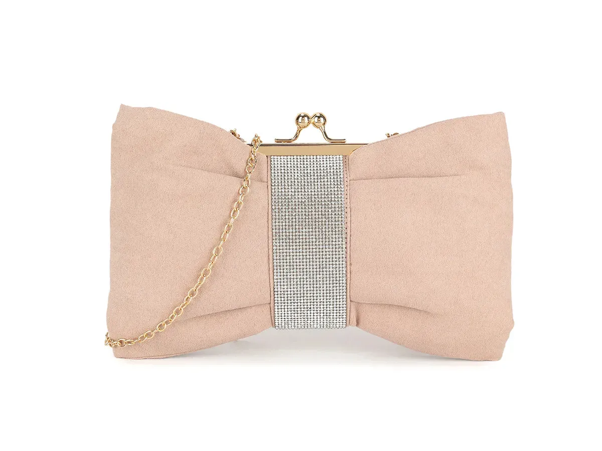Nude Diamante Clutch Bag