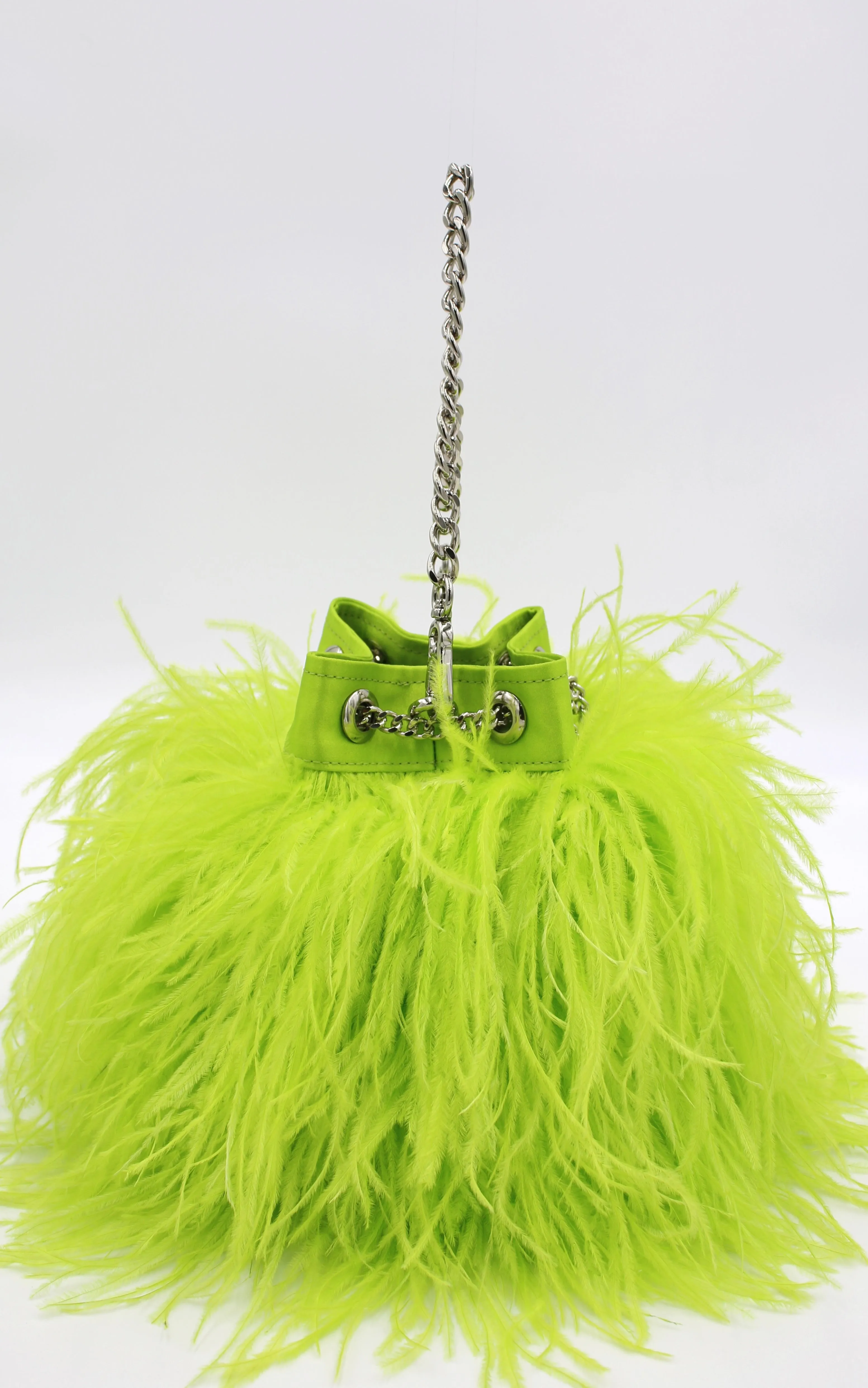 Ostrich Feather Bucket Bag | Electric Lime | Large | Made to order