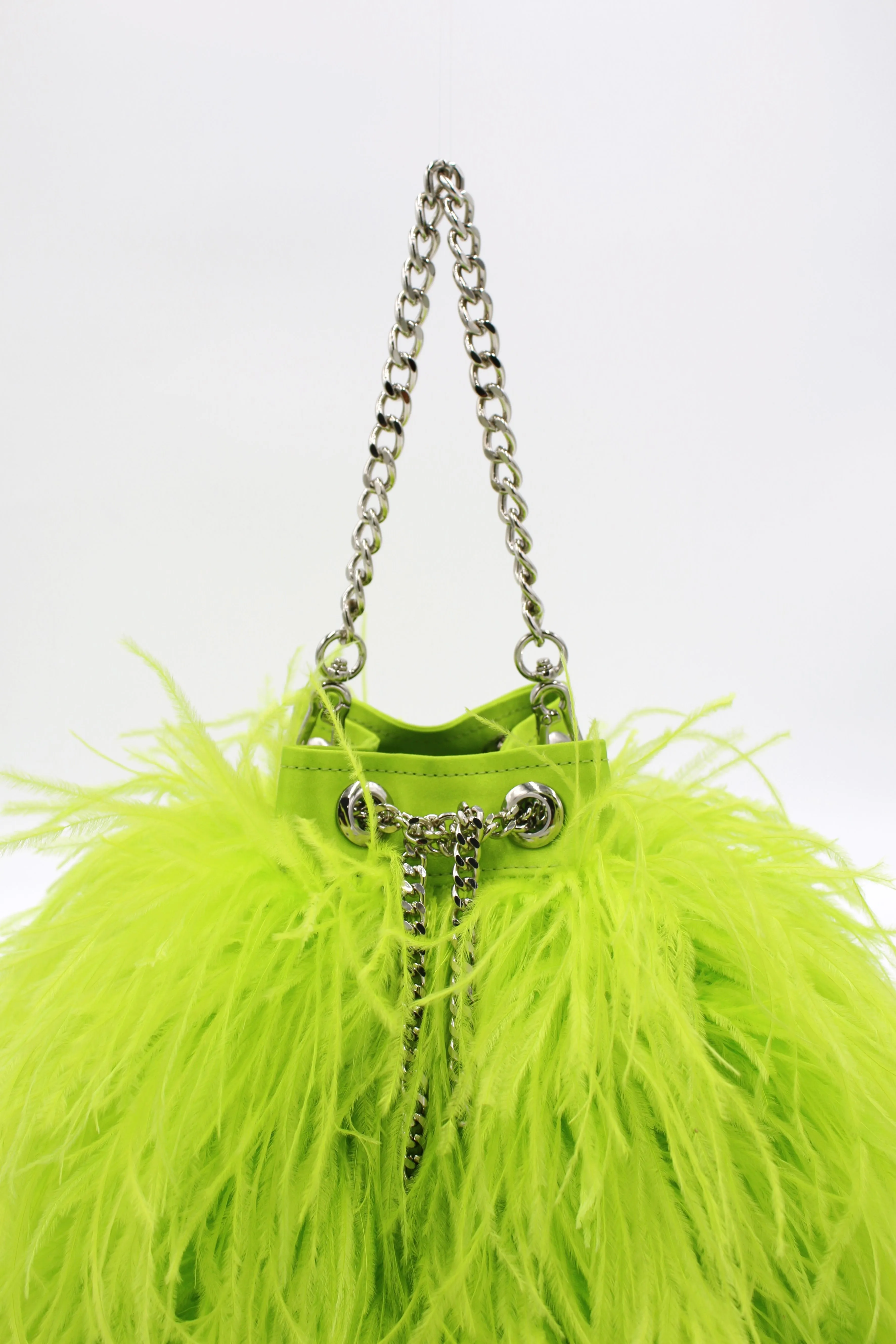 Ostrich Feather Bucket Bag | Electric Lime | Large | Made to order
