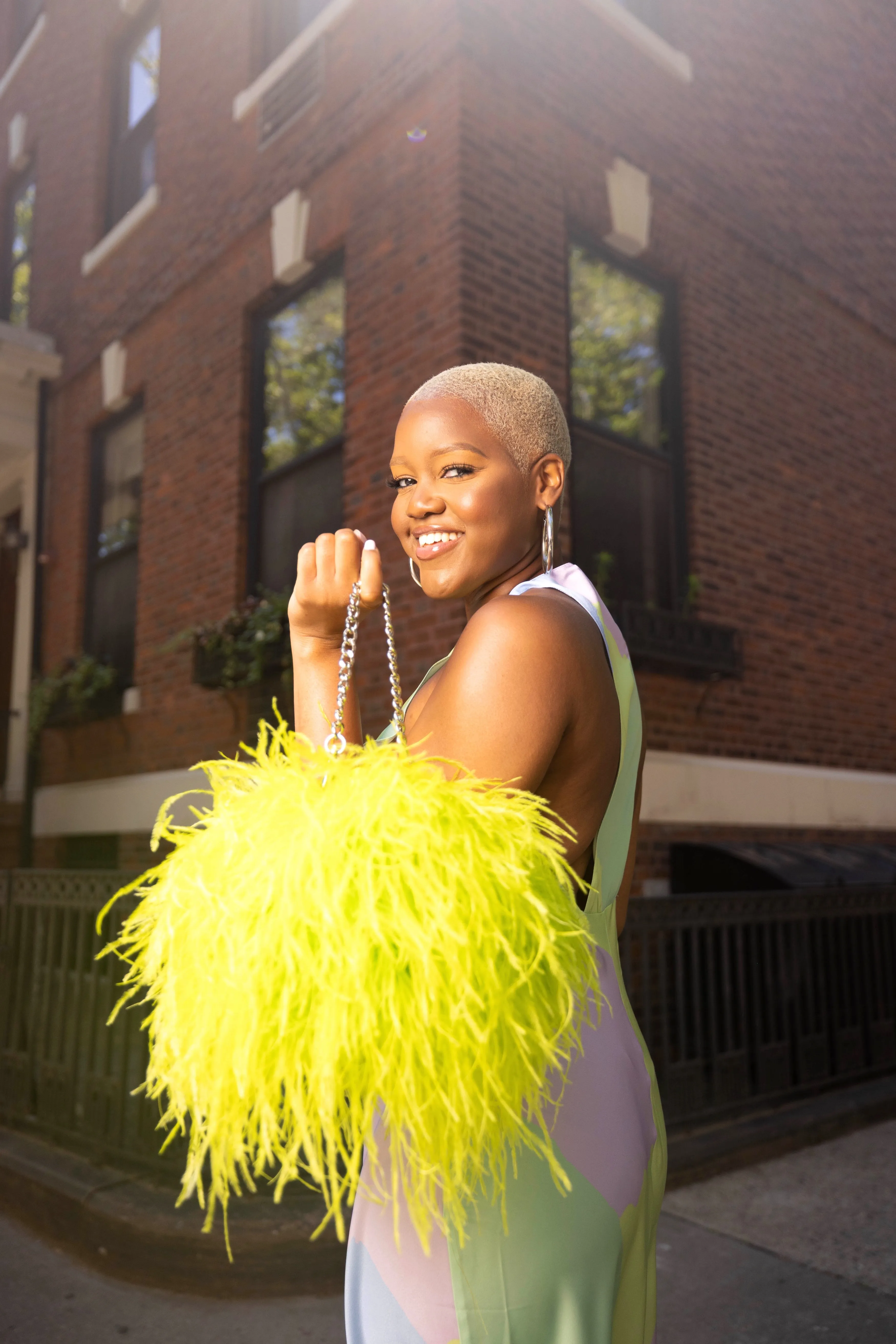 Ostrich Feather Bucket Bag | Electric Lime | Large | Made to order