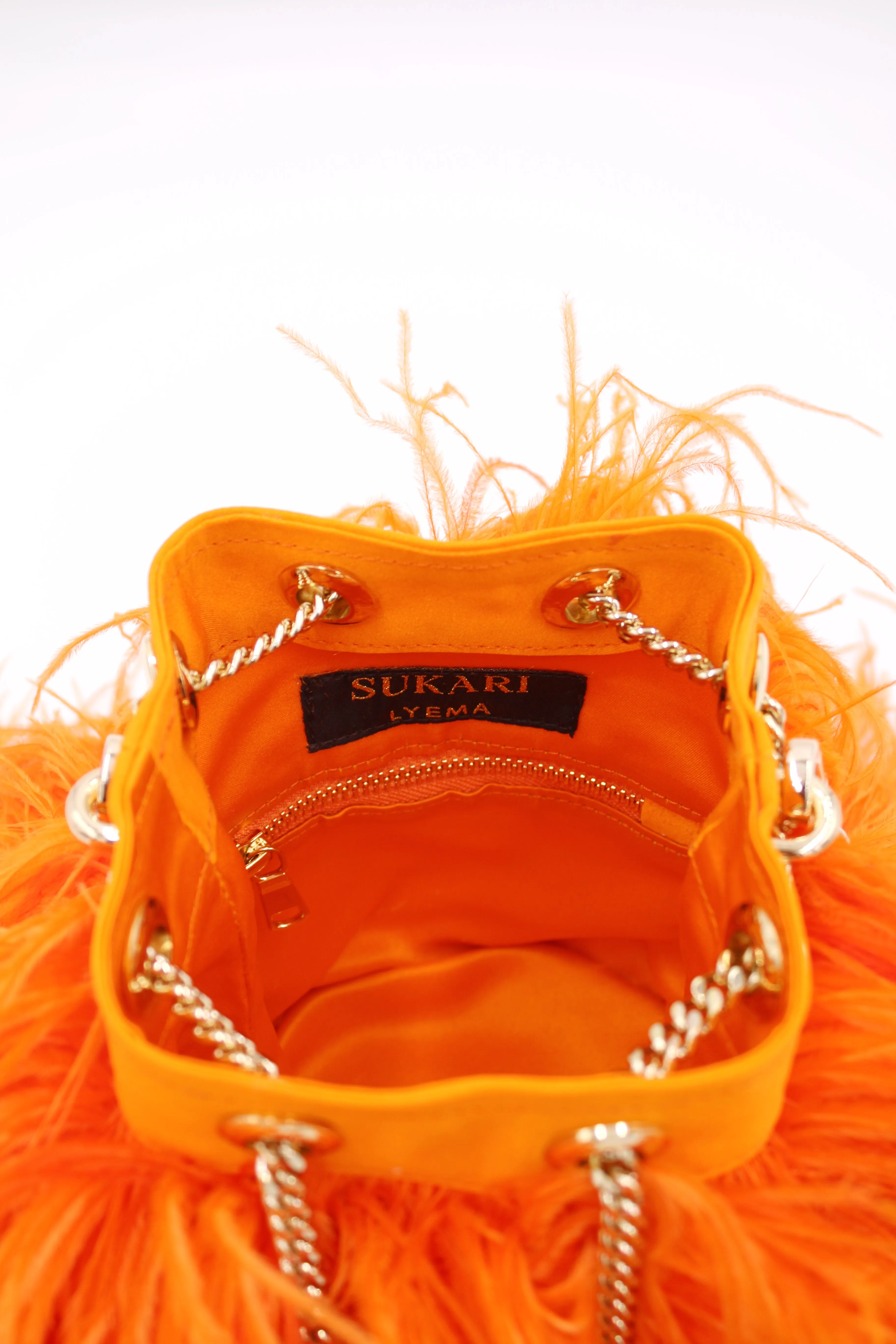 Ostrich Feather Bucket Bag | Flame | Large | Made to order
