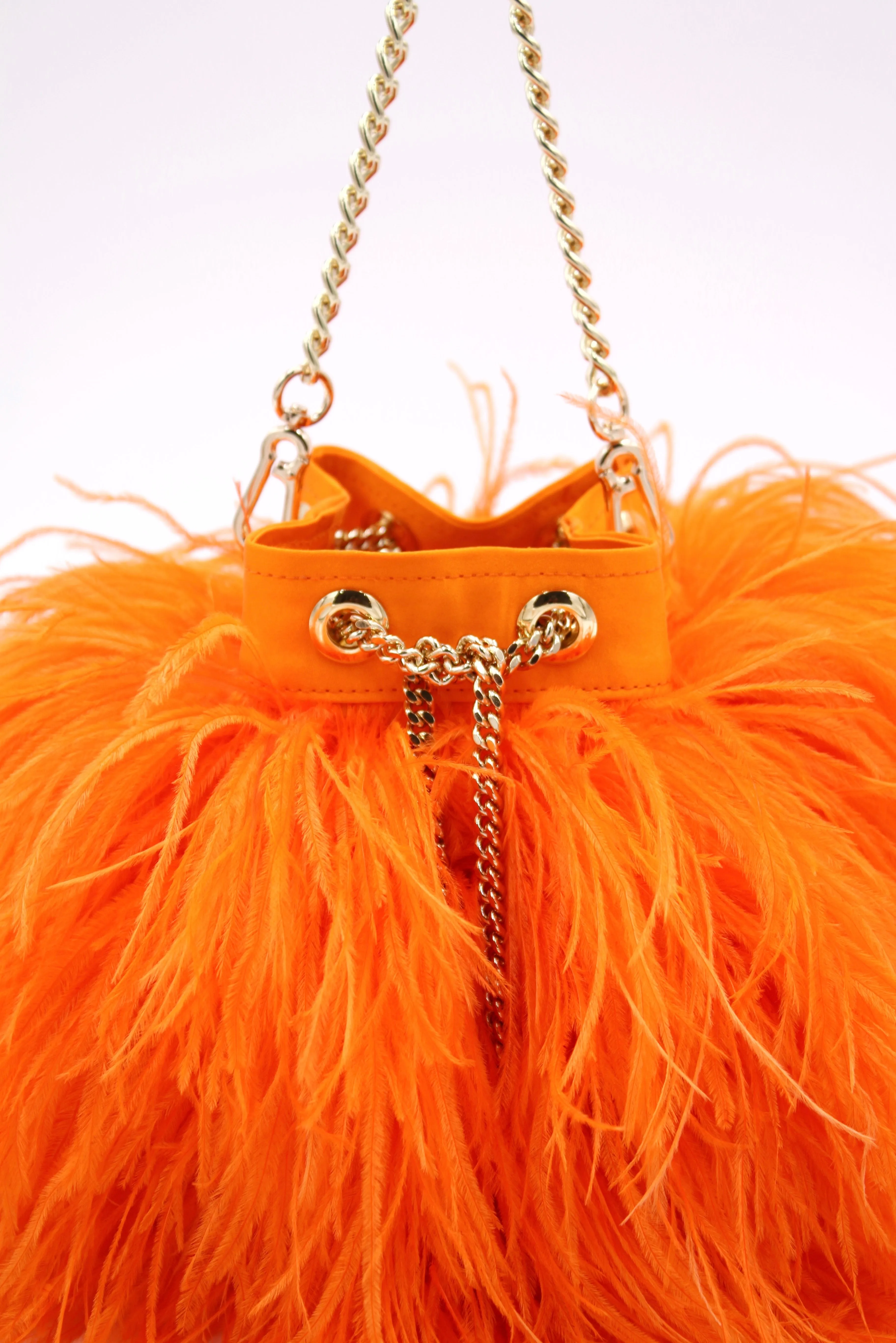 Ostrich Feather Bucket Bag | Flame | Large | Made to order