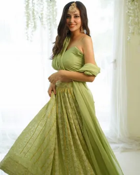 Pastel Green Georgette Lucknowi Party Wear Lehenga Choli