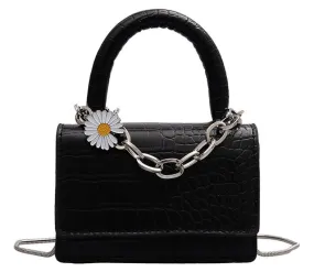 PB130 Black Mini Crocodile Daisy Purse