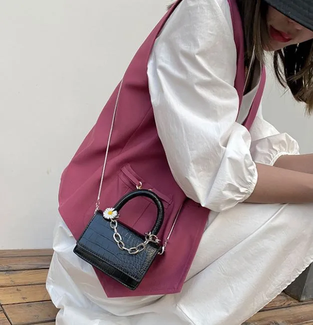 PB130 Black Mini Crocodile Daisy Purse