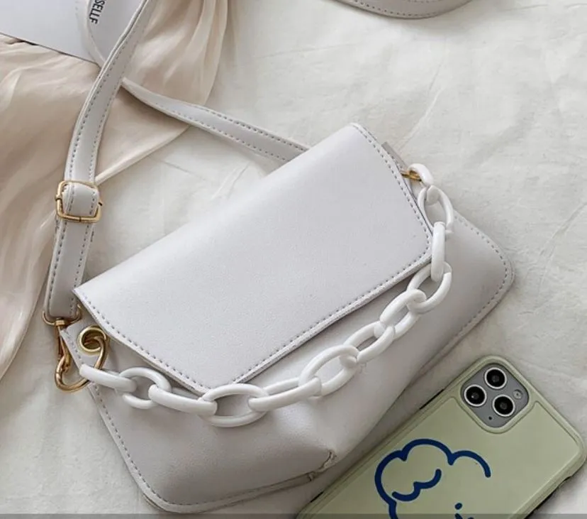 PB188 White Chain Accent Handbag