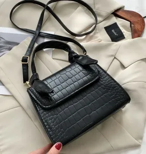PB45 Black Crocodile Design Shoulder Bag