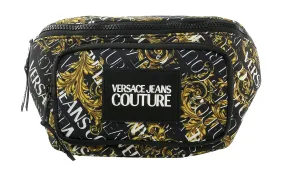 Versace Jeans Couture Black Gold Leather Baroque Brush Pattern Belt Bag/Fanny Pack