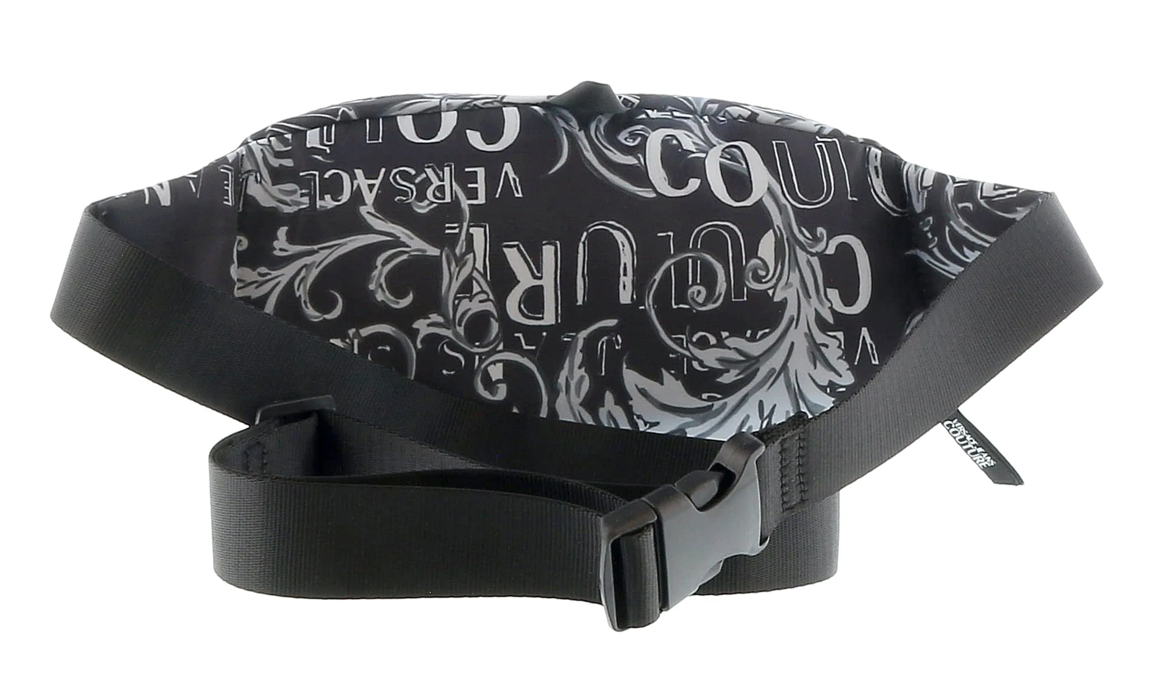 Versace Jeans Couture Black White Baroque Print Pouch Waist Bag